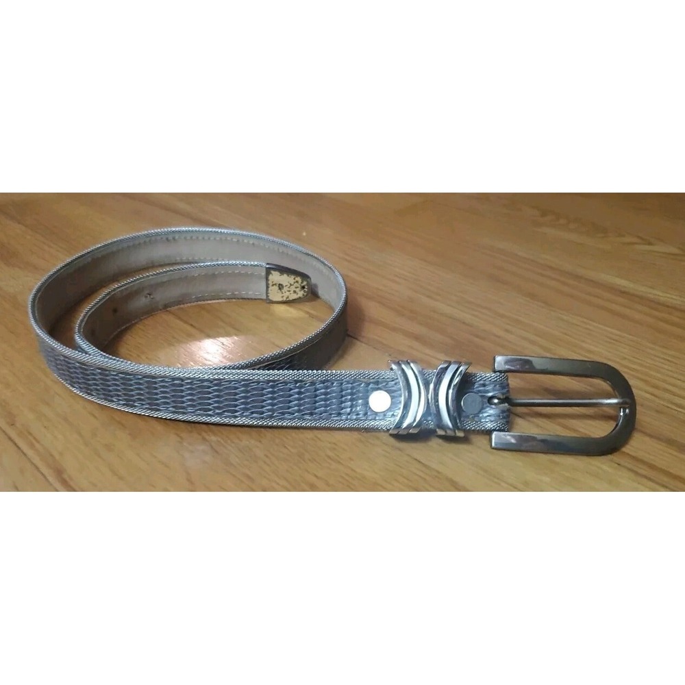 Vintage BB Simon Women Gray Leather‎ Belt Silver Mesh Edging Size 30